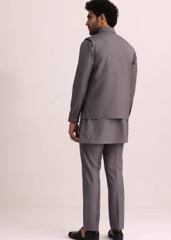 Purple Rayon Kurta Jacket With Mandarin Collar