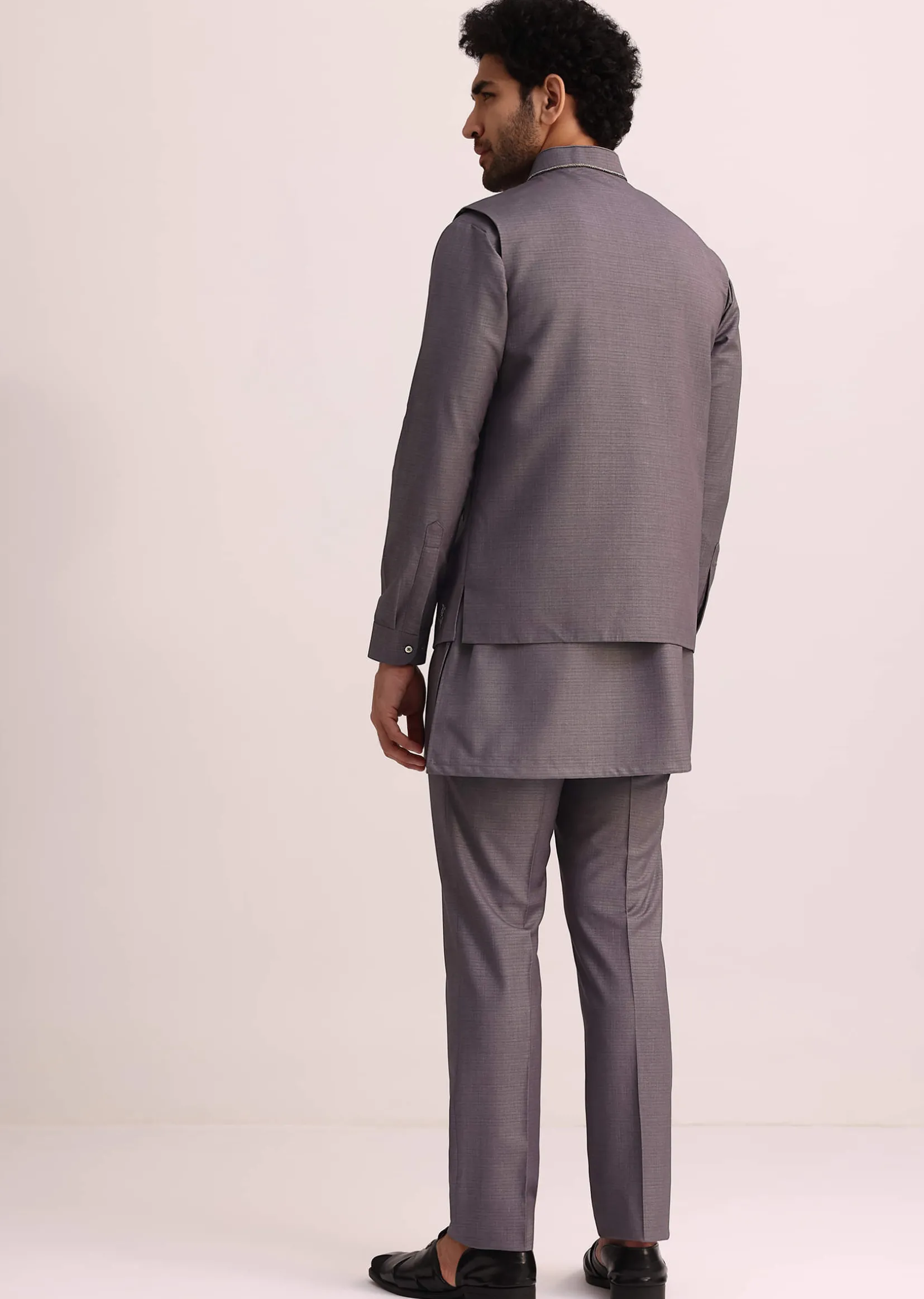 Purple Rayon Kurta Jacket With Mandarin Collar