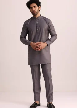 Purple Rayon Kurta Jacket With Mandarin Collar