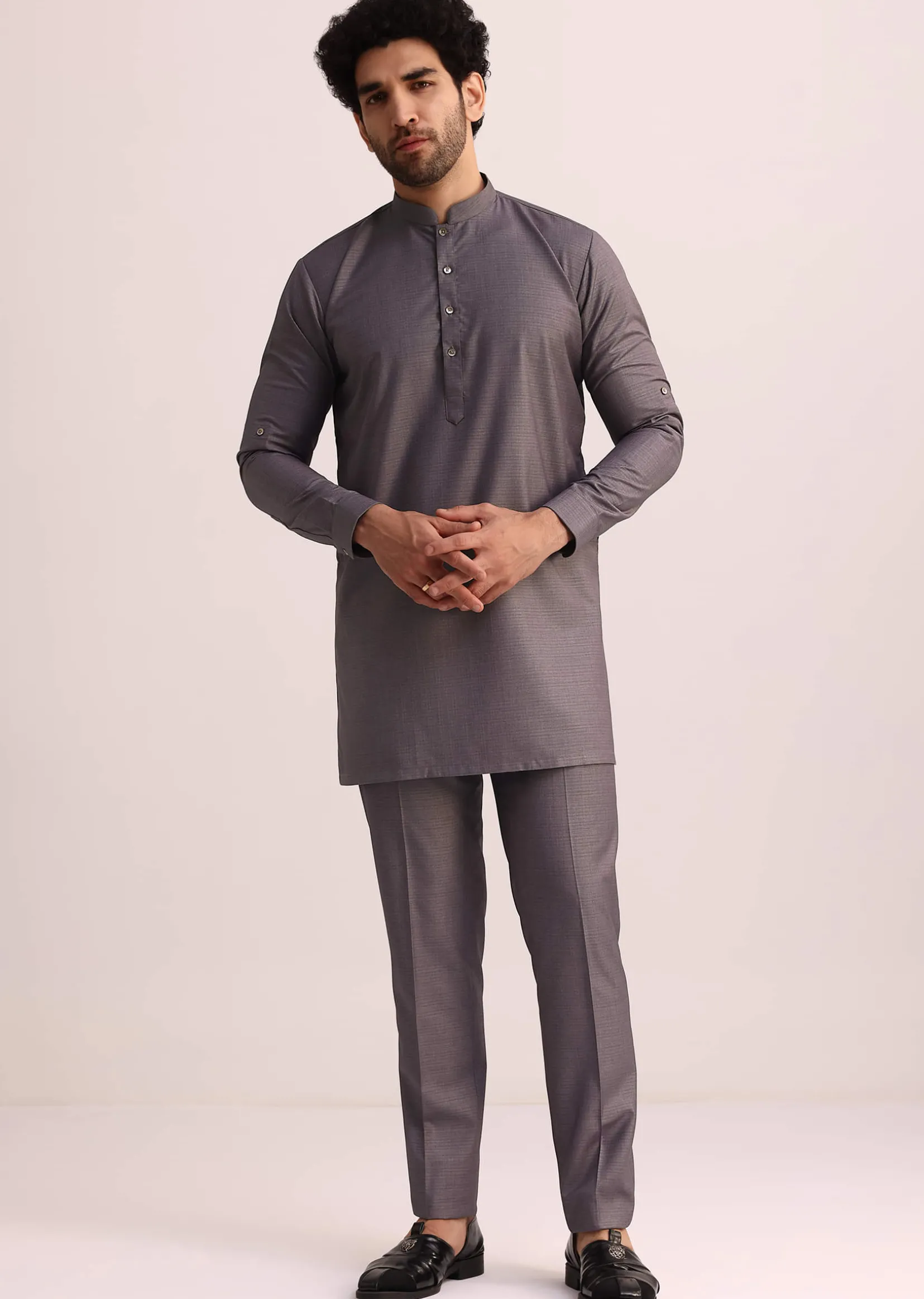 Purple Rayon Kurta Jacket With Mandarin Collar