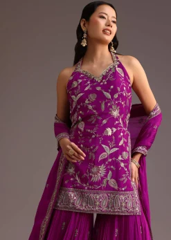 Purple Resham Work Sharara Set With Dupatta