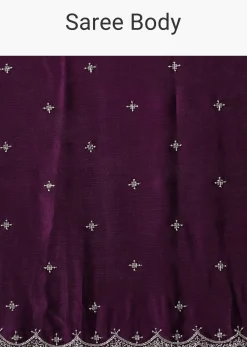 Purple Satin Chinon Saree With Stone Work And Unstitched Blouse Piece