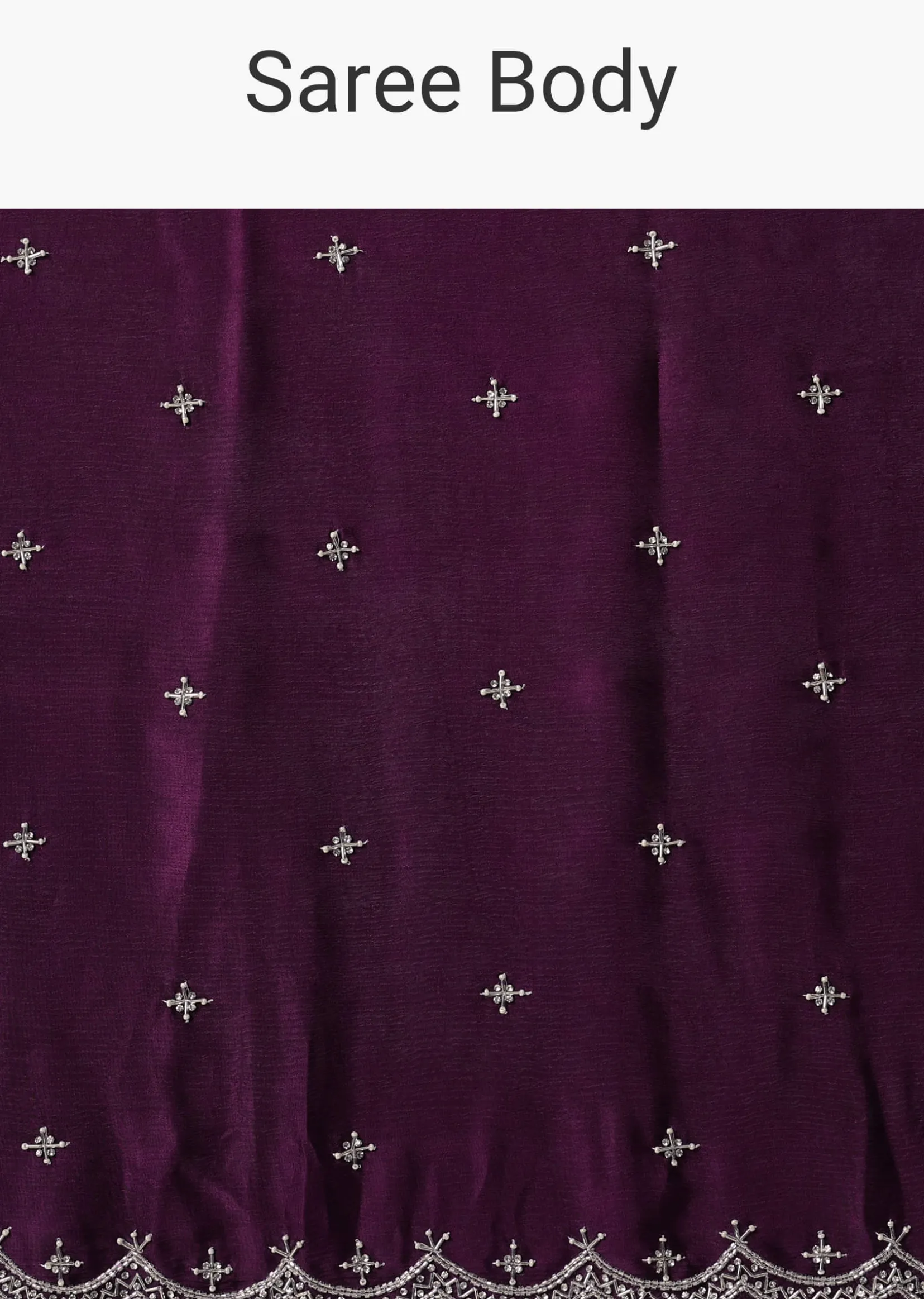 Purple Satin Chinon Saree With Stone Work And Unstitched Blouse Piece