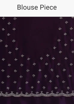 Purple Satin Chinon Saree With Stone Work And Unstitched Blouse Piece