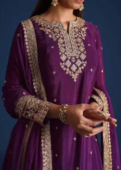 Purple Sequin Embellished Kurta And Palazzo Set
