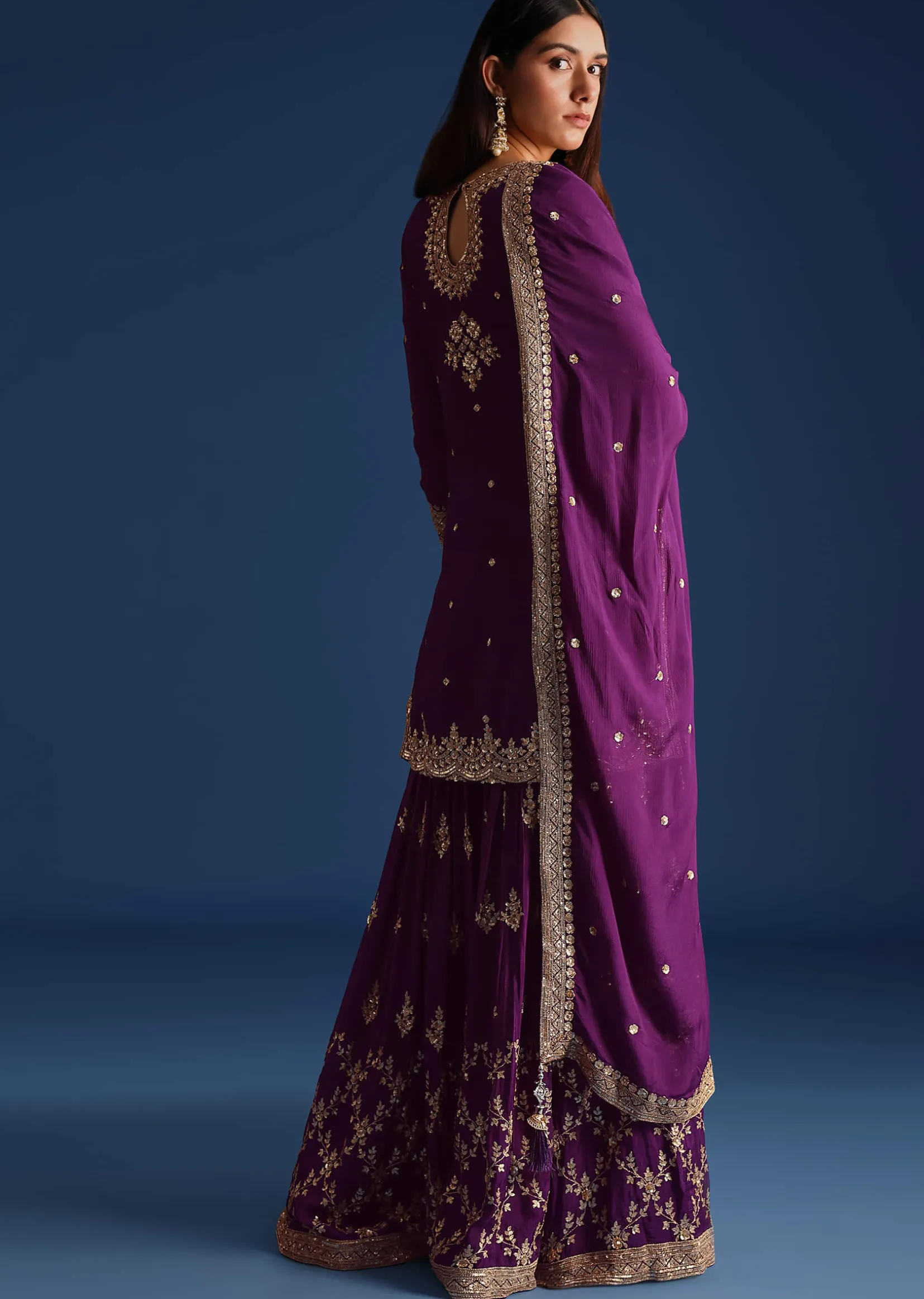 Purple Sequin Embellished Kurta And Palazzo Set