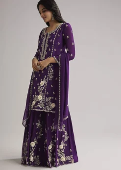 Purple Sequin Embroidered Palazzo Set With Dupatta