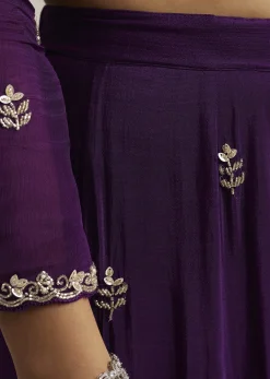 Purple Sequin Embroidered Palazzo Set With Dupatta