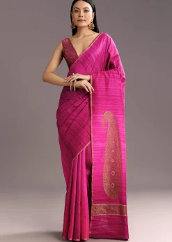 Purple Shaded Kora Silk Handloom Saree With Woven Traditional Motif