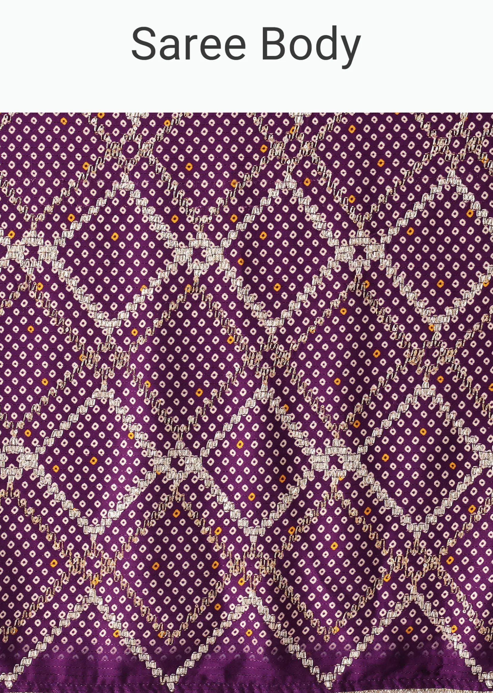 Purple Silk Bandhani Print Saree With Gota Embroidery And Unstitched Blouse Piece