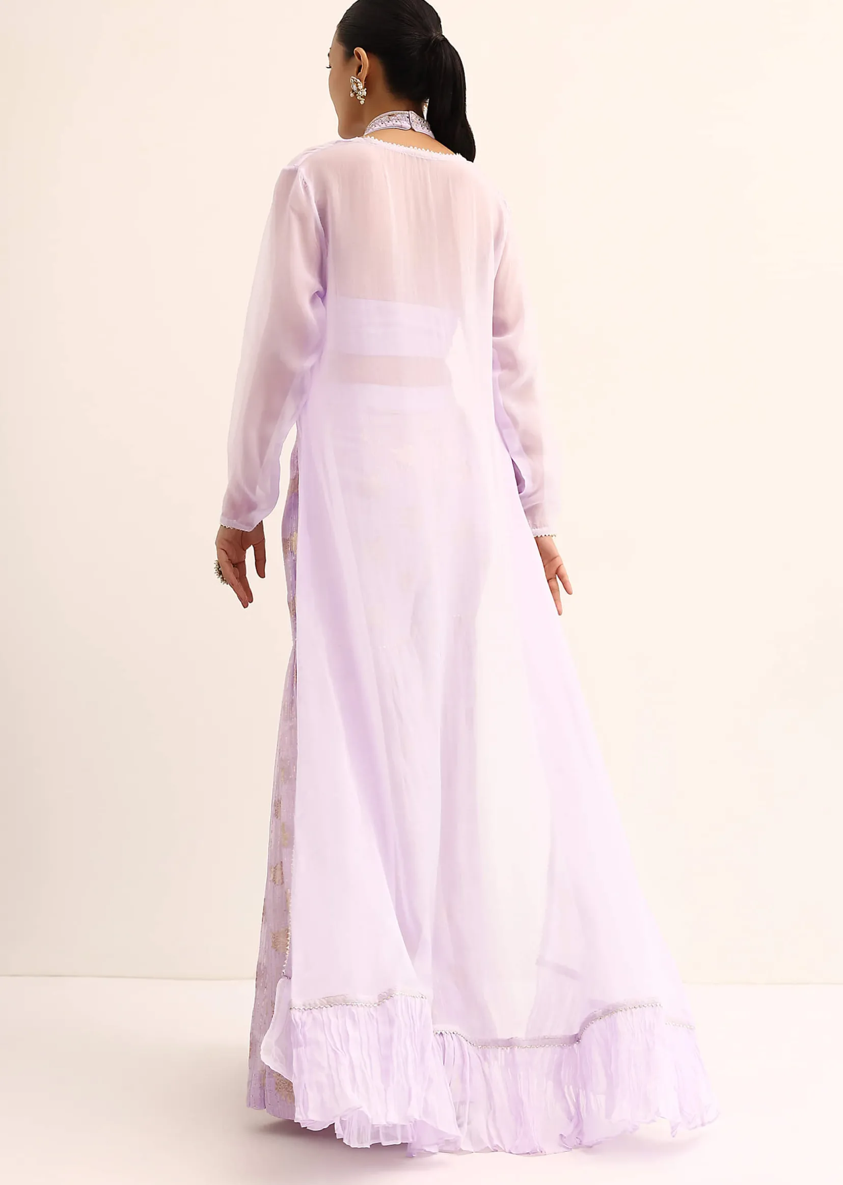 Purple Silk Crop Top With Jacket And Sharara