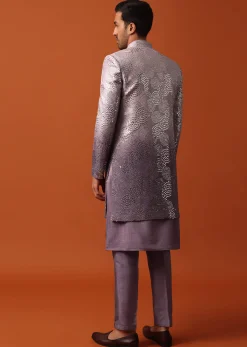 Purple Silk Intricate Sequin Embroidered Sherwani Set