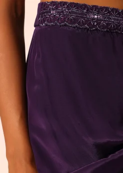 Purple Silk Jacket And Dhoti Set With Sequin Work