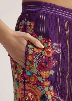 Purple Silk Kurta Palazzo Set With Resham And Zari Embroidery