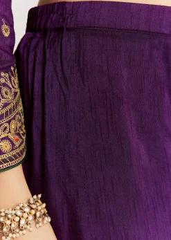Purple Silk Kurta Set With Zari Butti And Border Work