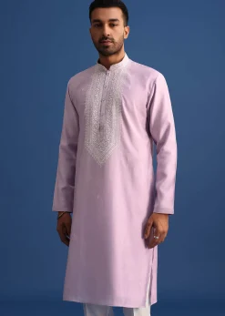 Purple Silk Kurta Set With Hand Embroidery