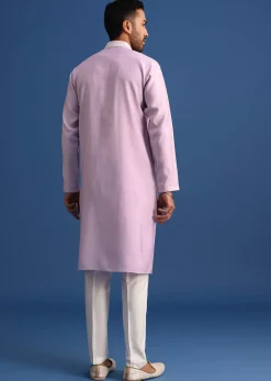 Purple Silk Kurta Set With Hand Embroidery
