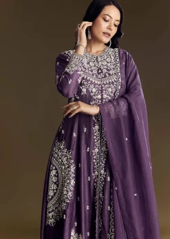Purple Silk Palazzo Suit With Moti Work