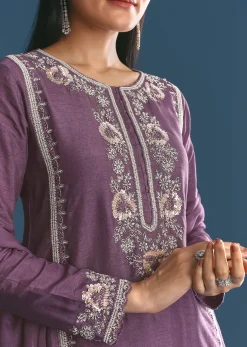 Purple Silk Sequin Work Kurta Sharara With Dupatta