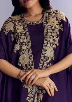 Purple Silk Sharara With Zari Cape