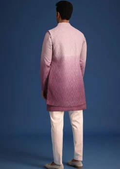 Purple Silk Zardozi Work Jacket And Kurta Set