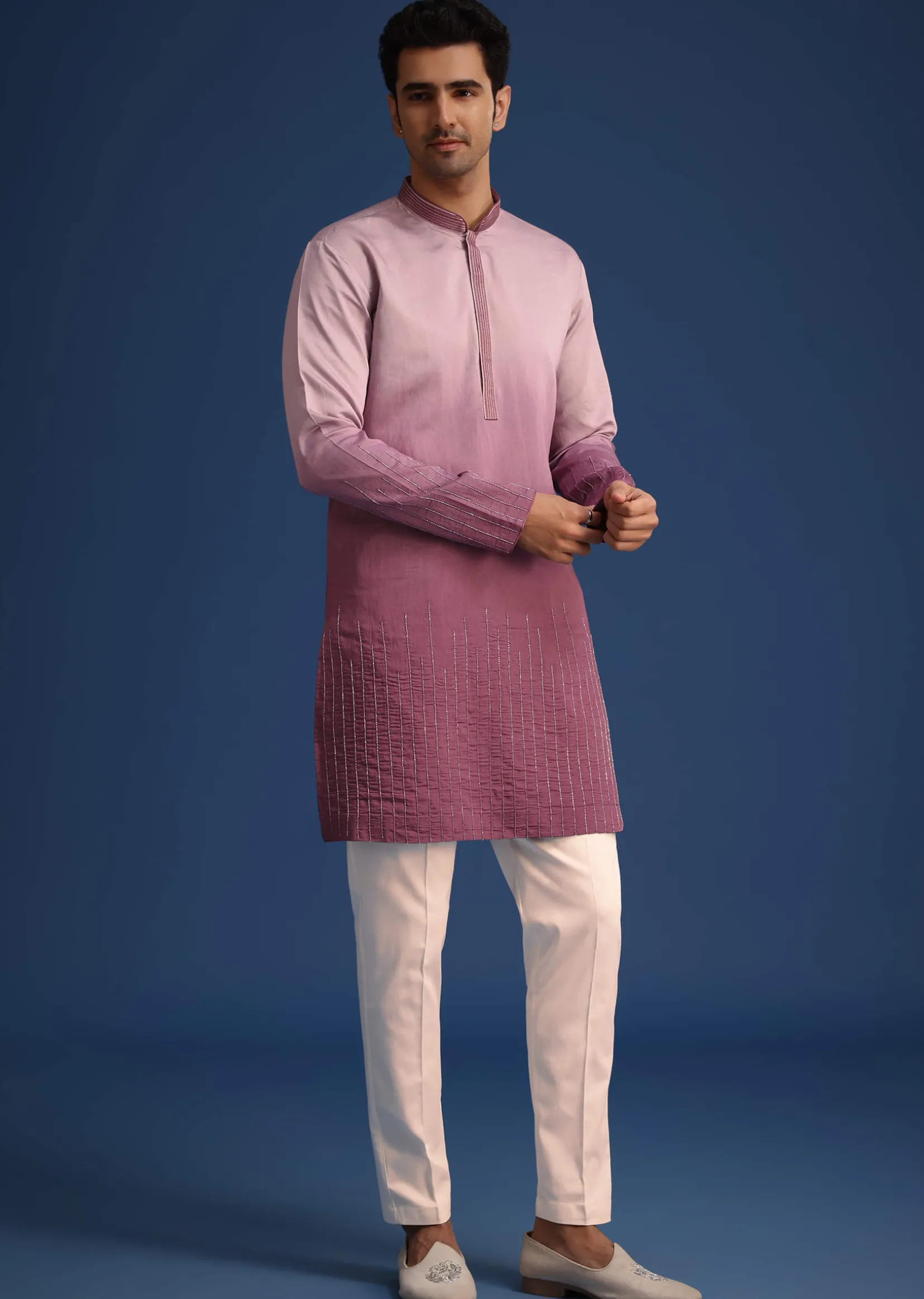 Purple Silk Zardozi Work Jacket And Kurta Set
