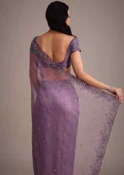 Purple Soft Organza Saree With Cutdana Sequins Embroidery