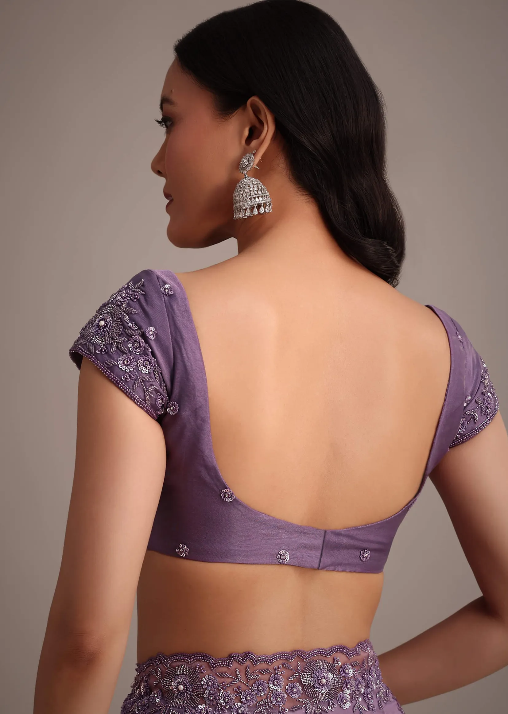 Purple Soft Organza Saree With Cutdana Sequins Embroidery
