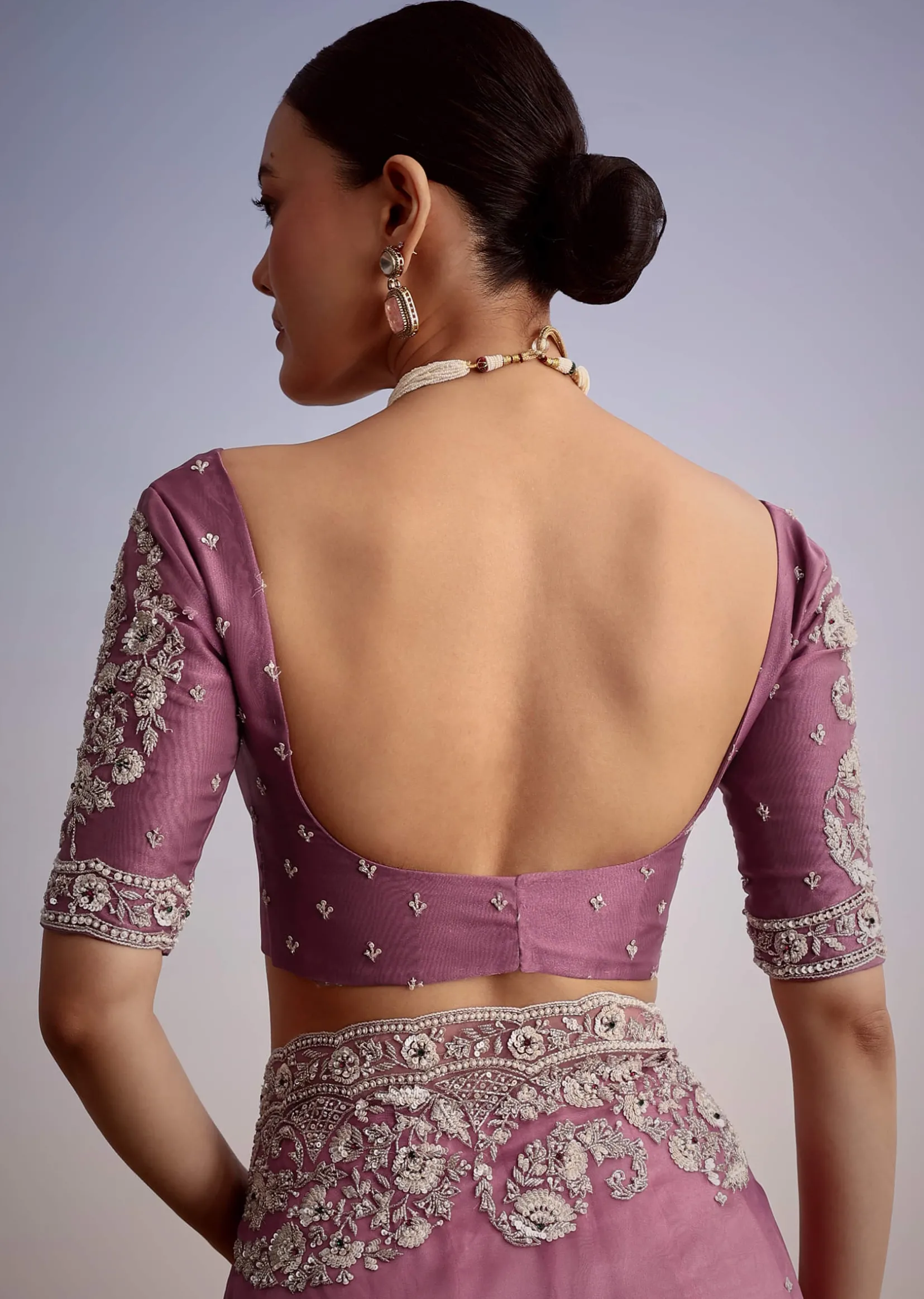 Purple Tissue Embellished Saree With Floral Embroidery All Over