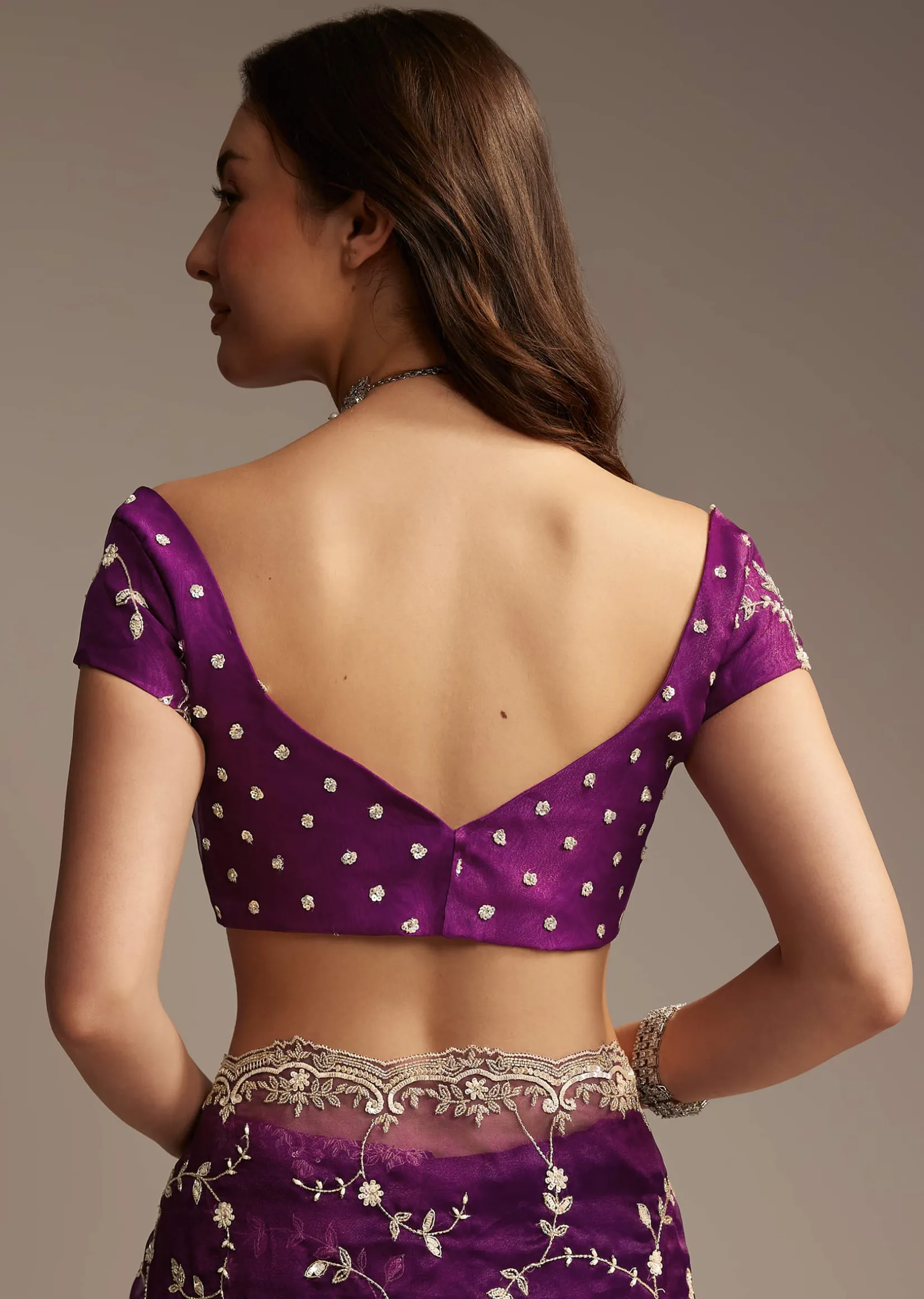 Purple Tissue Saree with Heavy Floral Embroidery