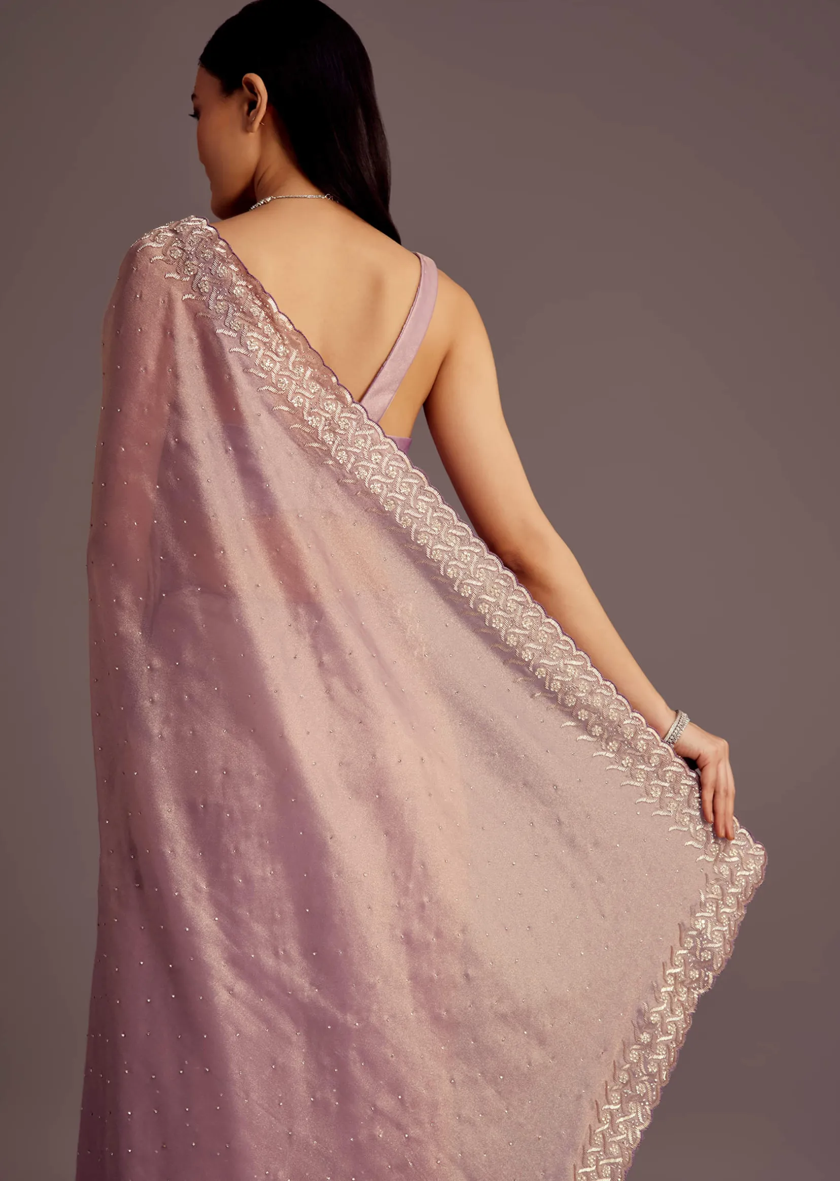 Purple Tissue Saree With Cutdana And Stone Embroidery