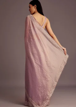 Purple Tissue Saree With Cutdana And Stone Embroidery