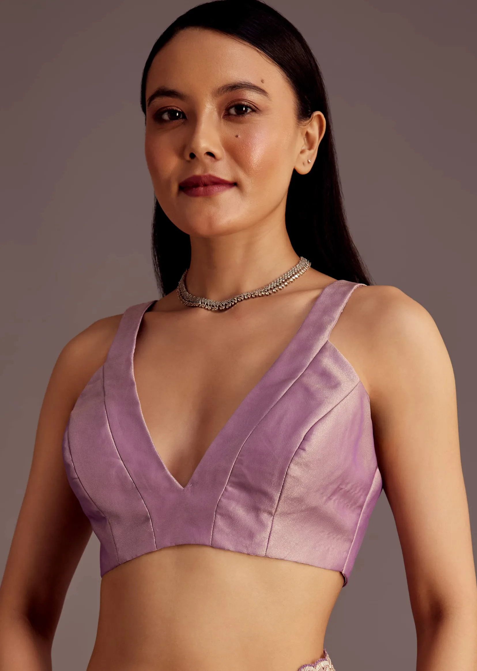 Purple Tissue Saree With Cutdana And Stone Embroidery
