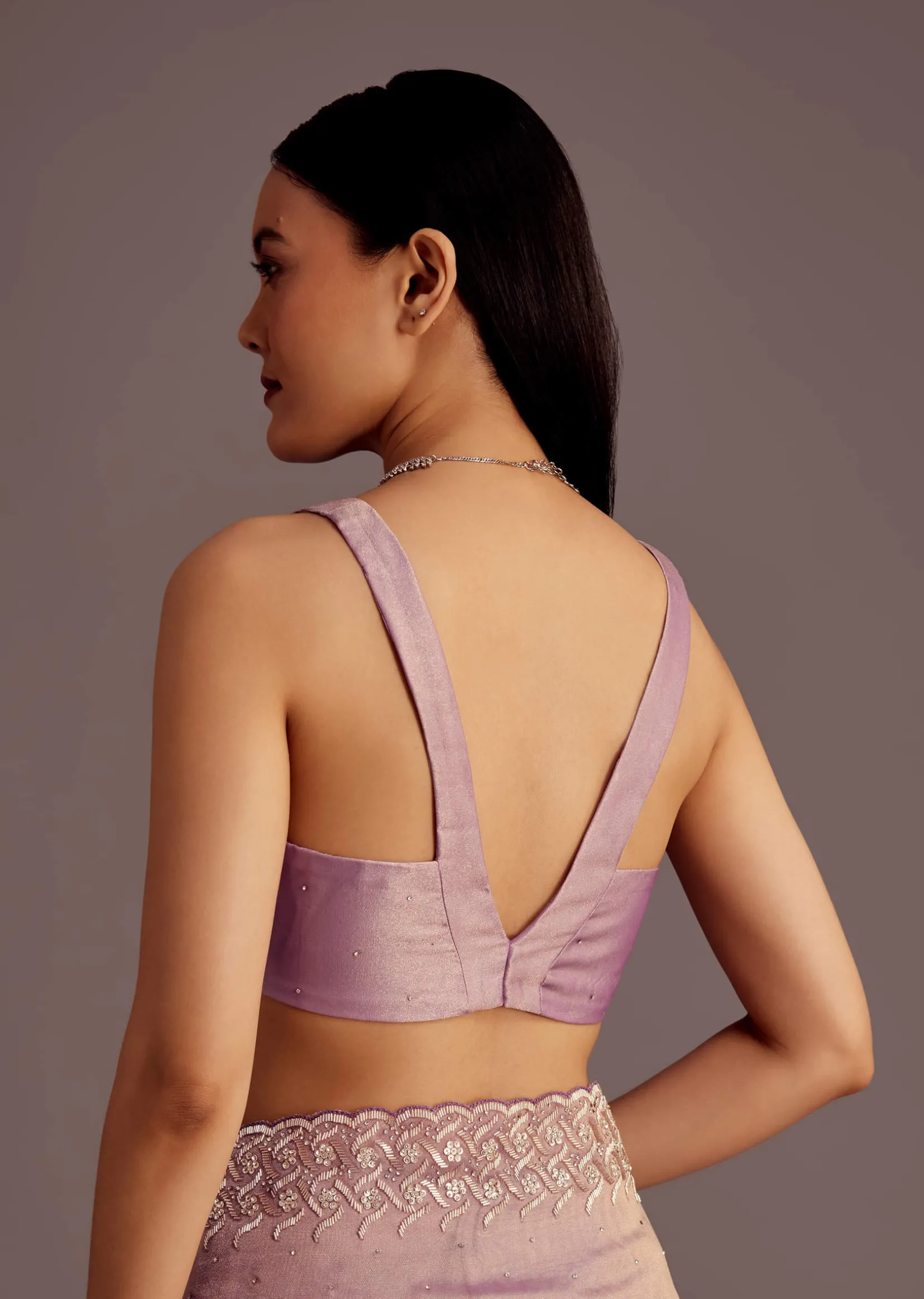 Purple Tissue Saree With Cutdana And Stone Embroidery