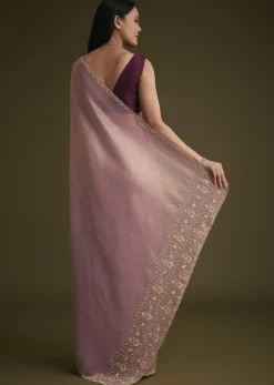 Purple Tissue Sequins Saree With Contrast Blouse