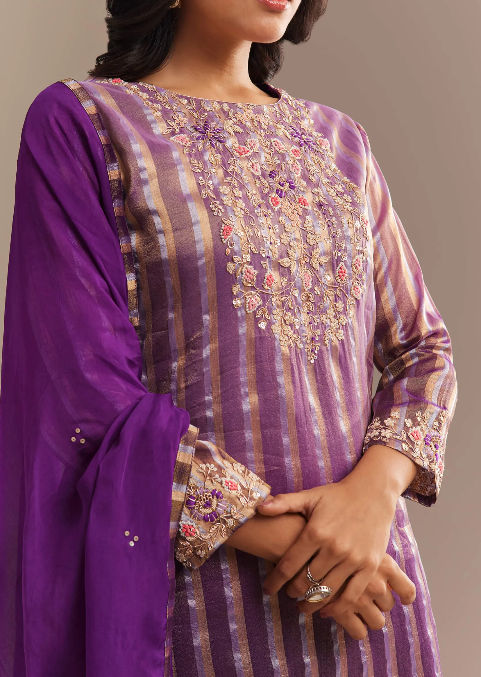 Purple Tissue Zardosi Embroidered Palazzo Set