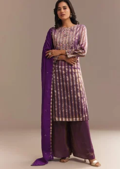 Purple Tissue Zardosi Embroidered Palazzo Set