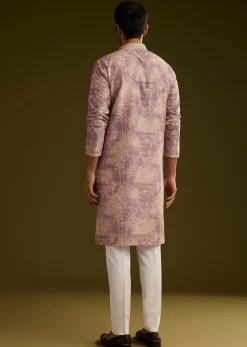 Purple Tree Motif Printed Silk Kurta Set
