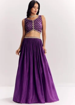 Purple Weave Silk Indowestern Set With Bandhani Print Zari Work Jacket