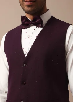Purple Wine Coloured Tuxedo With Intricate All Over Embroidery