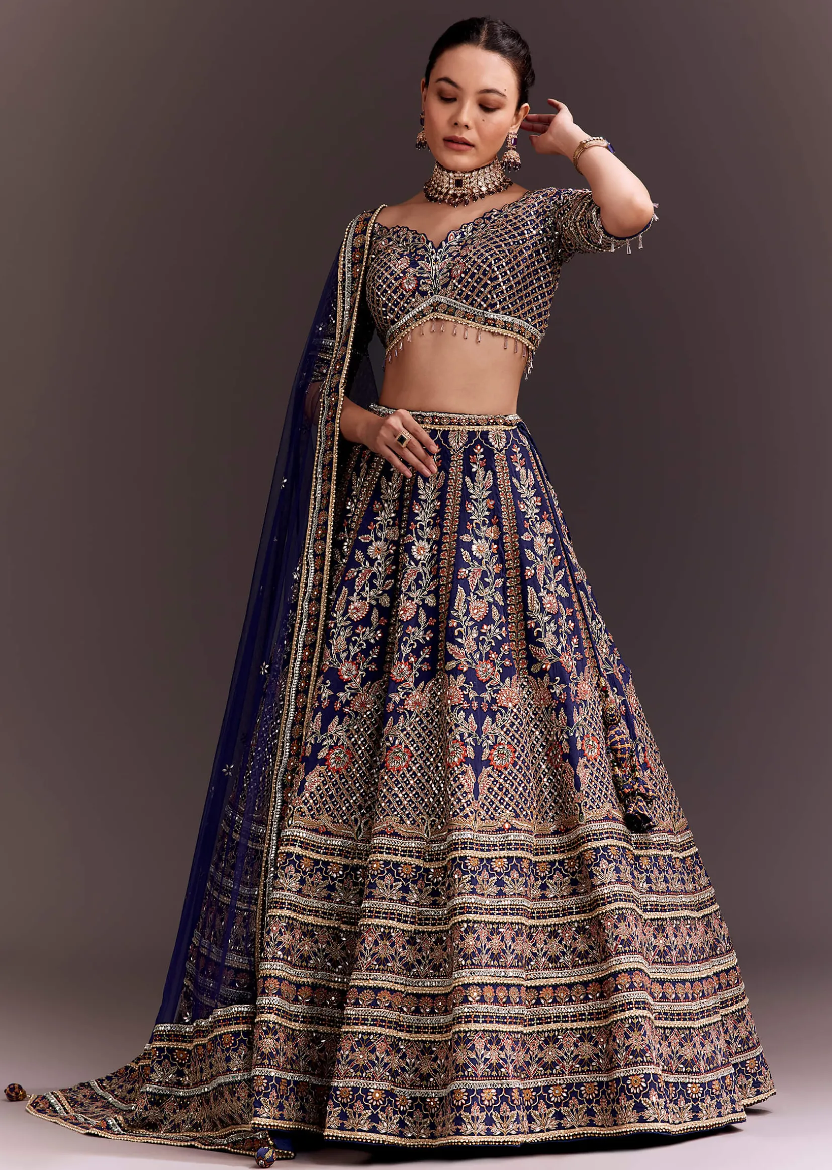 Purple Zari Embroidered Lehenga Set
