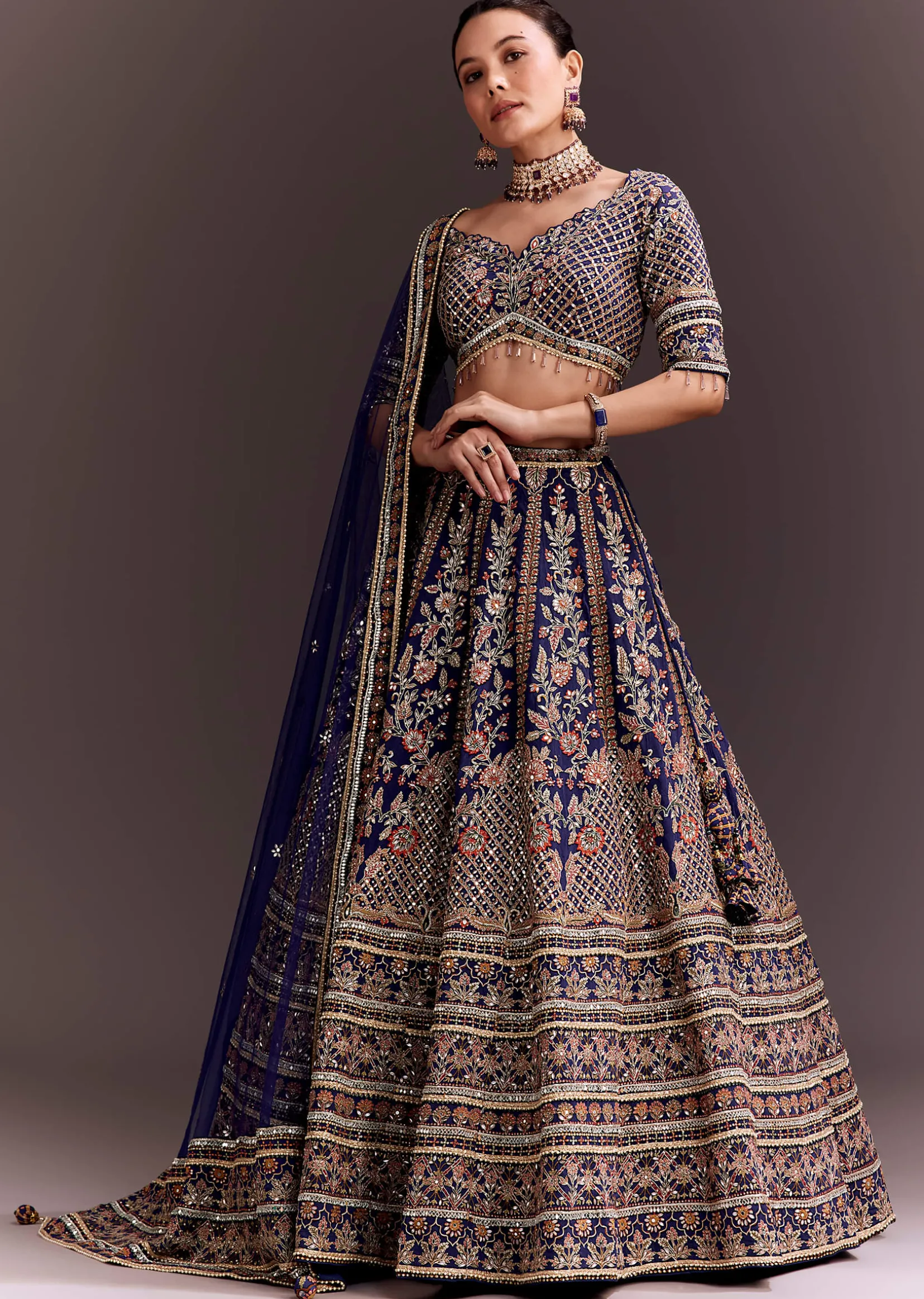 Purple Zari Embroidered Lehenga Set