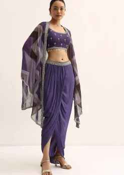 Purple Zig Zag Print Jacket And Skirt Set