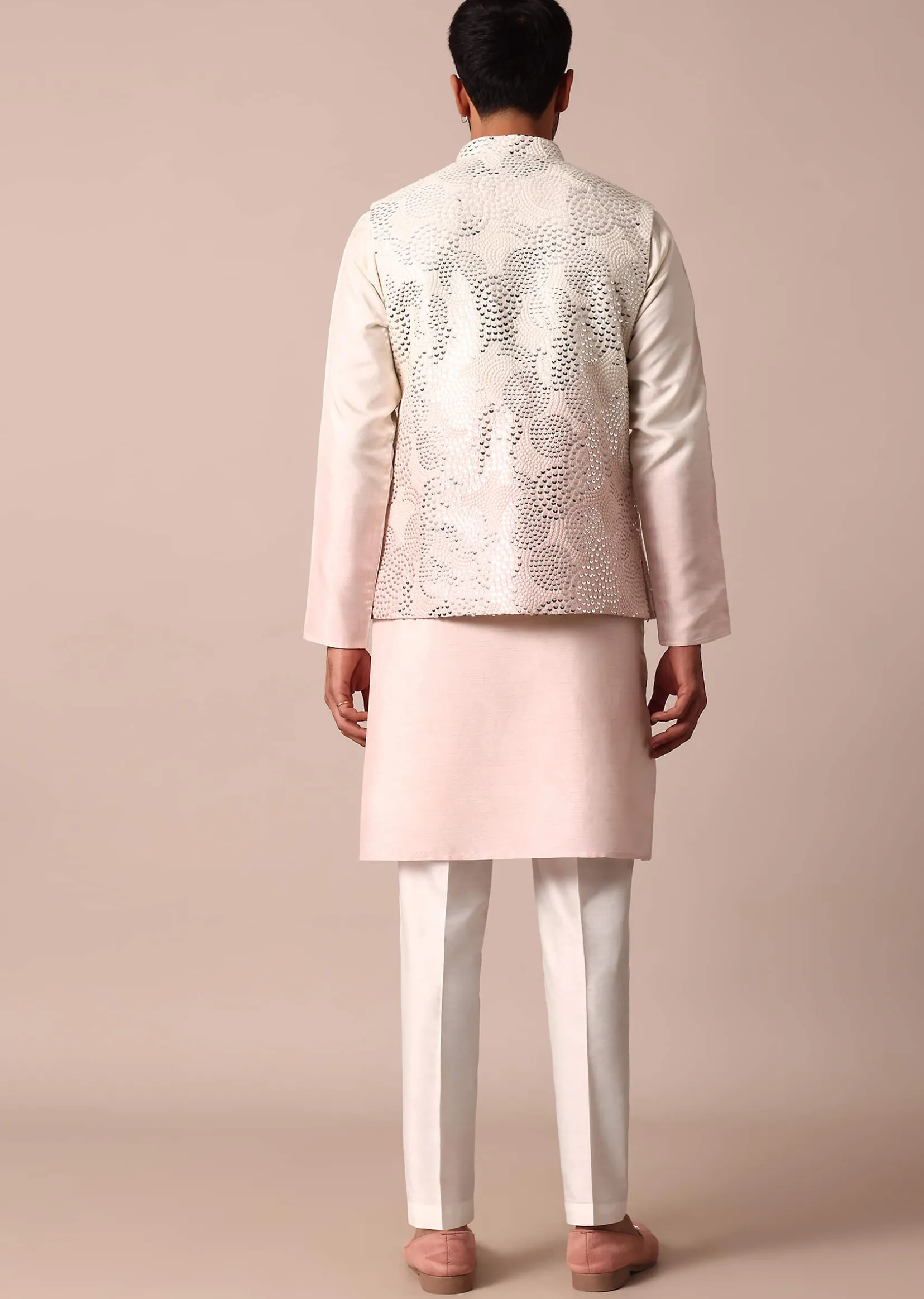 Radiant Ombre Pink Silk Jacket Kurta Set For Men
