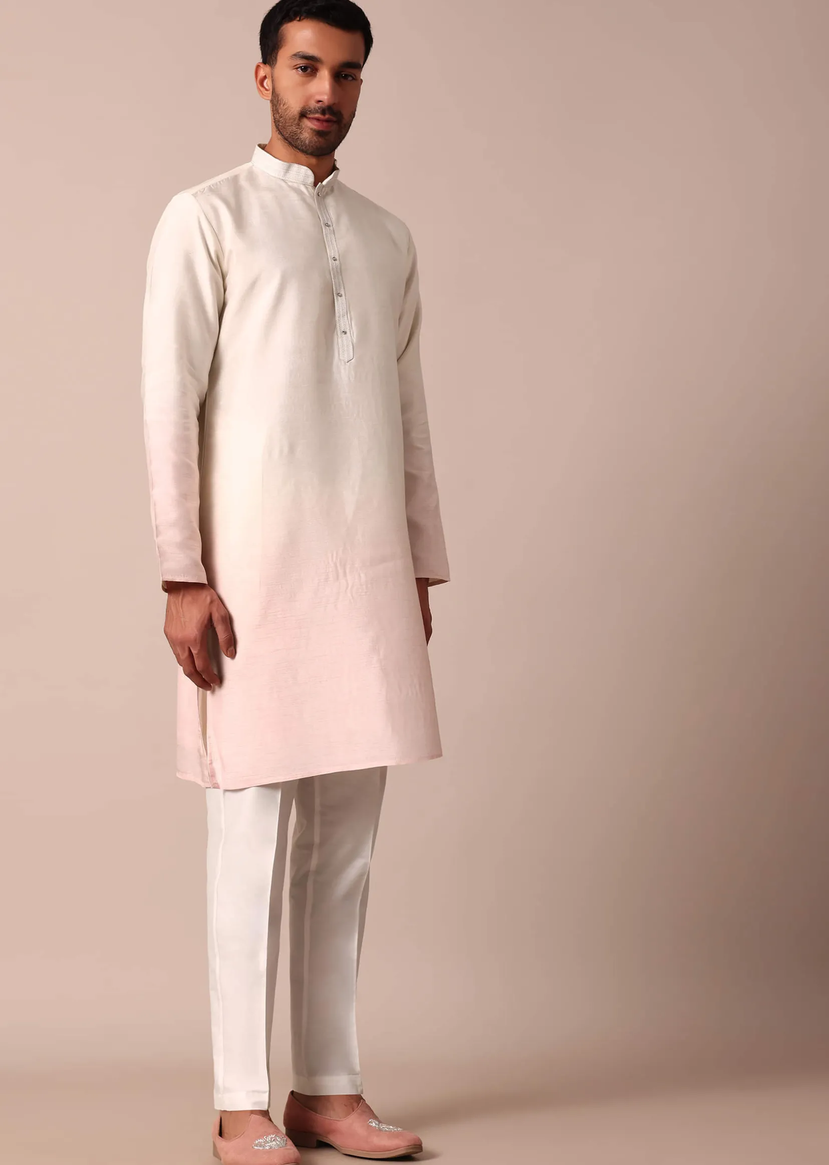 Radiant Ombre Pink Silk Jacket Kurta Set For Men