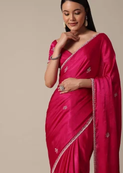 Radiant Pink Saree With Stone Embellishments All Over