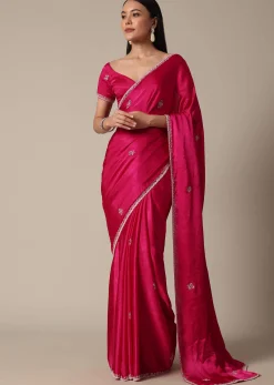 Radiant Pink Saree With Stone Embellishments All Over