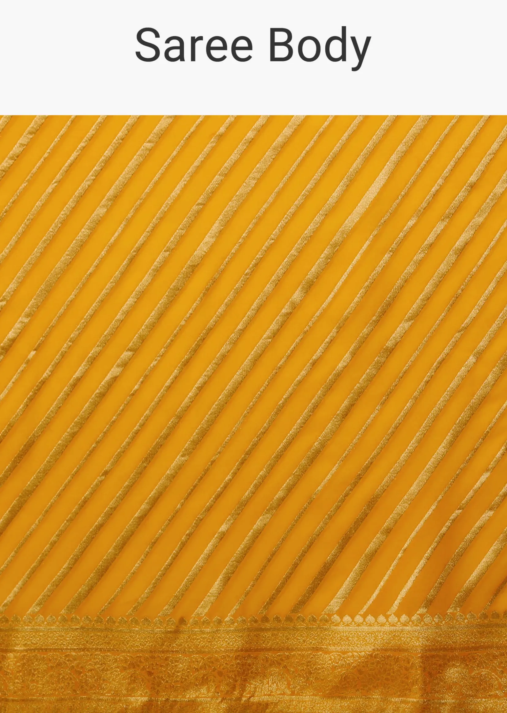 Radiant Yellow Saree In Georgette With Brocade Woven Diagonal Stripes And Floral Border