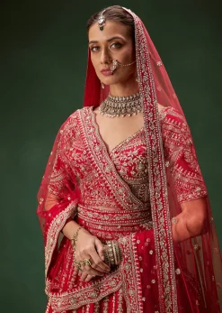 Rani Bridal Lehenga With Resham Work Dupattas