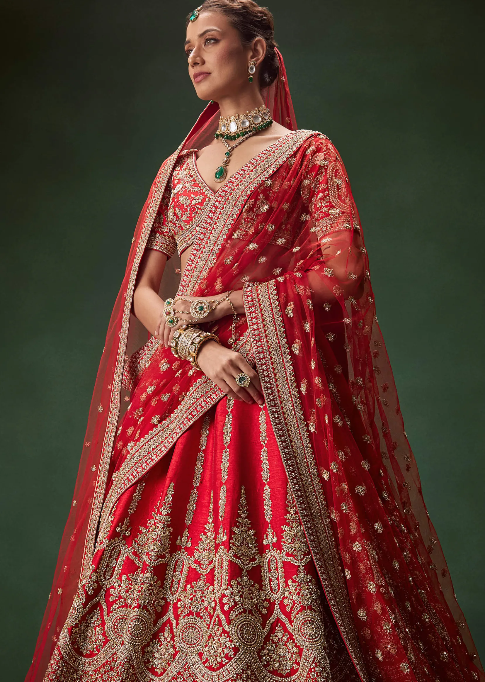 Rani Bridal Lehenga With Zardozi And Thread Embroidery